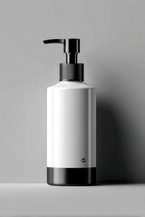 Obraz premium Minimalist White Pump Bottle on Gray Background for Branding Use