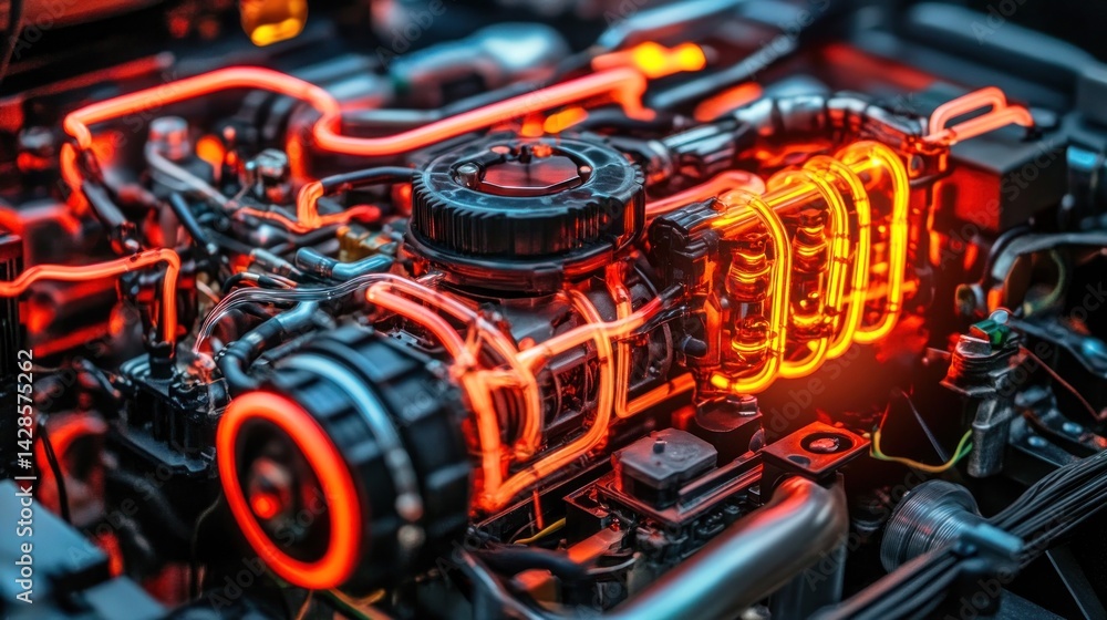Poster illuminated engine core in dark setting