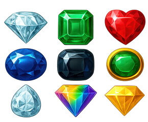 AI Generated Colorful Gems and Crystals Icons Set
