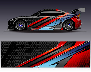 Car wrap design vector. Graphic abstract stripe racing background designs for vehicle, rally, race, adventure and car racing livery	