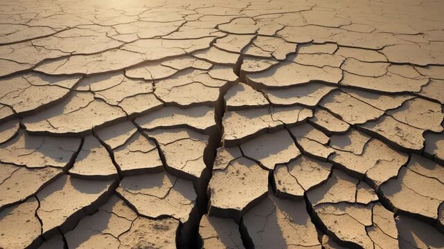 Dry and cracked landscape due to low rainfall. Effects of climate change such as desertification and droughts.