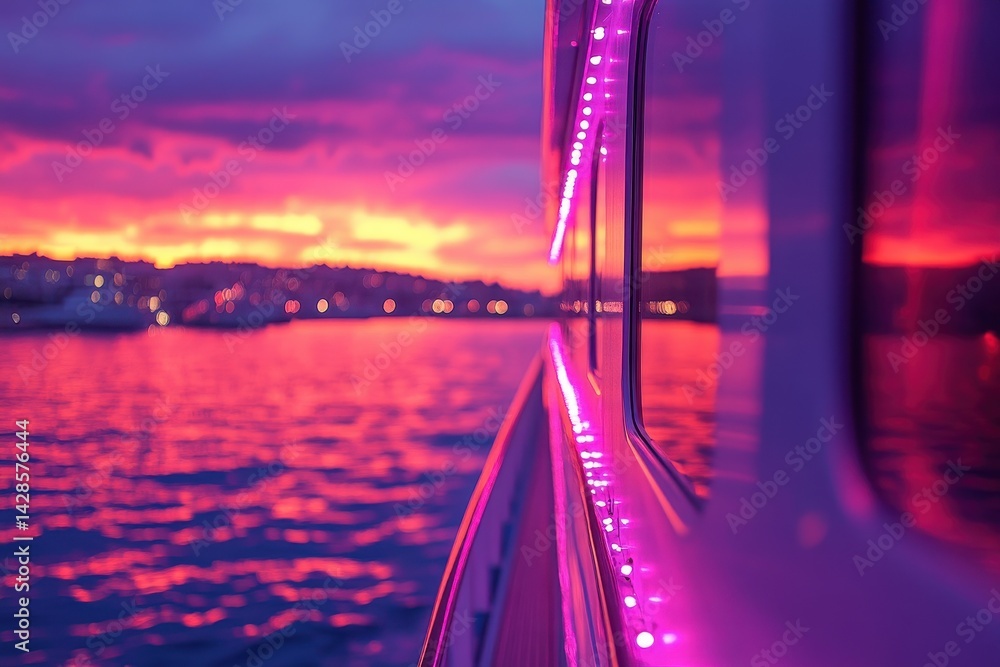 Poster stunning sunset view from a modern coastal room with glass walls overlooking the tranquil ocean and 