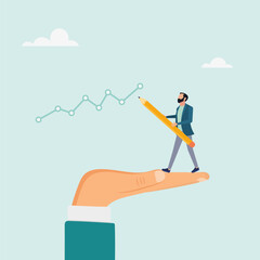 Help to achieve success in business, help to achieve success with ascending graph. Vector illustration.	
