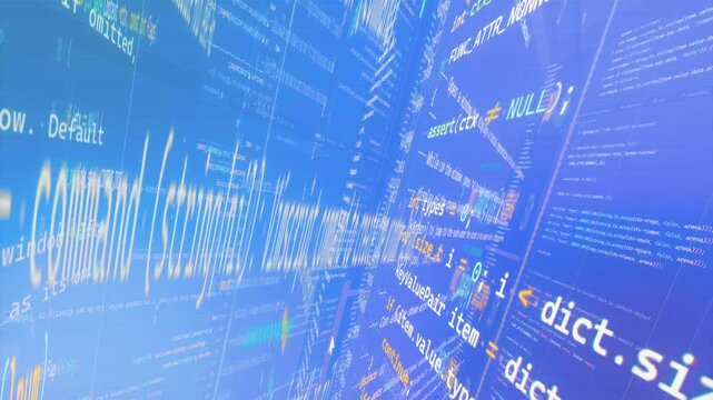 holographic coding funnel in 3d hacker digital computing concept visual, blue background