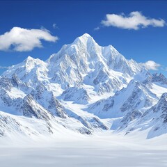 Obraz premium Majestic Snow-Covered Mountain Peak: An Untouched Winter Wonderland in the High Altitude Landscape