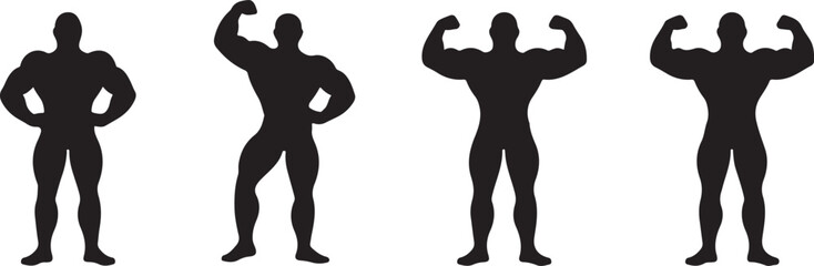 Four Bodybuilder Silhouettes Showing Muscle Growth Progression