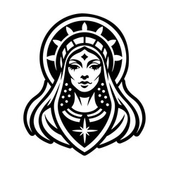 A filled style icon of holy woman tattoo