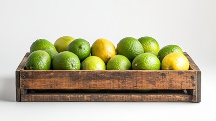 Fresh Limes and Lemons in Rustic Wooden Crate Natural Healthy Citrus Fruits Vitamin C Juicy Refreshing Summer Produce Organic Farm Food Photography Background Image box diet life ripe green still     