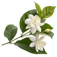 Obraz premium Jasmine flower with leaves isolated on transparent background 