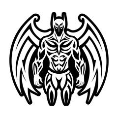 A filled style icon of winged man tattoo