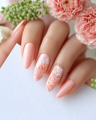 Elegant pink floral nail art design.