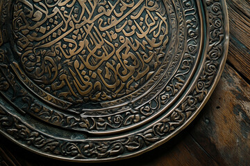 Arabic calligraphy engraved on brass plate