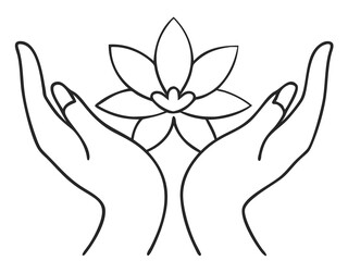 Obraz premium Delicate Line Art of Hands Holding a Blooming Flower for Nature-Inspired Designs