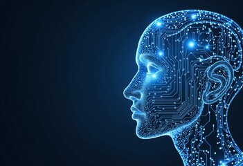 Artificial Intelligence Face Integrated with Circuit Board, AI Concept, Machine Learning, 3D Render