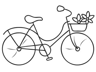 Charming Line Art of a Bicycle with a Floral Basket for Vintage and Nature-Inspired Designs
