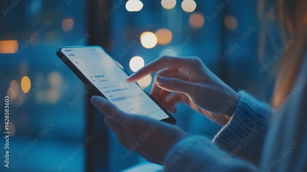 Aufkleber connected touch: a close-up shot showcases a person's hands interacting with a sleek tablet screen, 