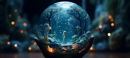 Mini world of mermaid in round magic protector, ai generative