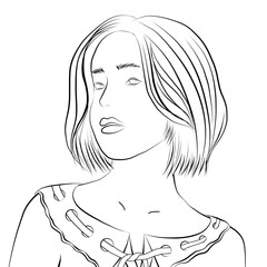 Illustration Outline Black and White Half Body of Woman for Book Cover Without Background