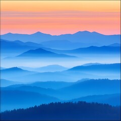 Fototapeta premium Serene Blue Ridge Mountains at Dawn Misty Layers of Peaks and Valleys