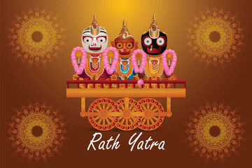 Indian traditional festival happy rath yatra with lord jagannath balabhadra and subhadra