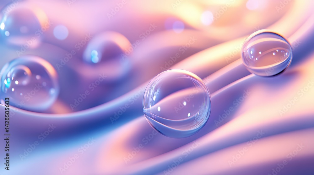 Poster a fluid bubble pattern with gently shifting spheres that blend into a soft wavy design.