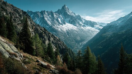 Obraz premium Majestic Snow-Capped Peaks: A Serene Alpine Landscape