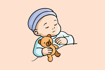 baby mascot logo sleeping cloud comfortably. Sweet dream illustrations. cute baby sleep