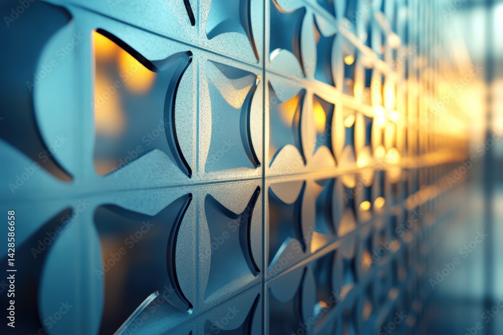 Poster Textured metallic surface with intricate floral patterns illuminated by soft light capturing elegance in design