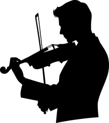 A dramatic silhouette of a person playing a violin. © SWEET