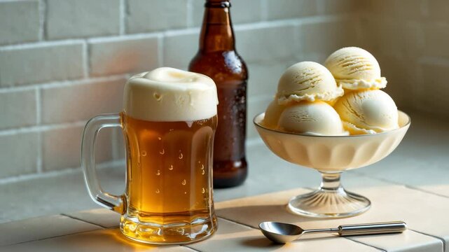 Refreshing cold drink for summer: ice cream beer cocktail