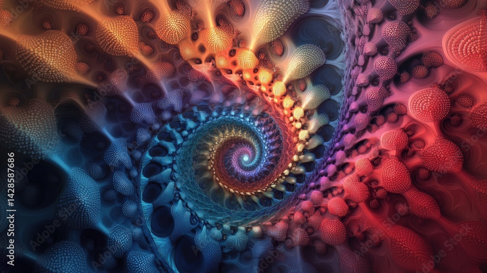 Poster a fractal-inspired abstract vortex with intricate repeating patterns.
