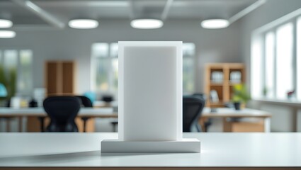 Blank Sign on White Desk in Office