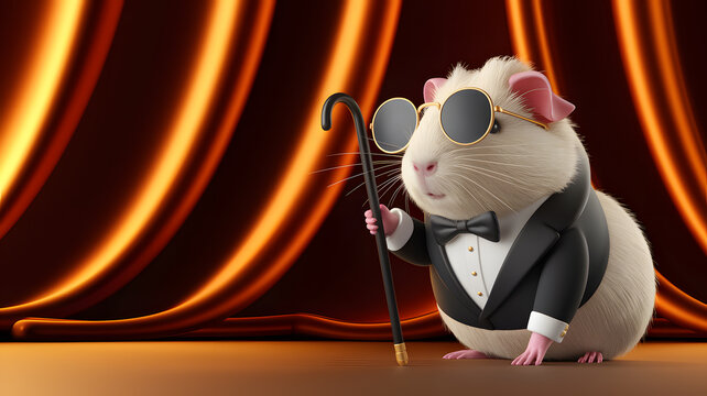 Sophisticated Guinea Pig in Tuxedo on Stage