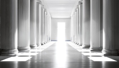 Majestic Columns Leading to a Radiant Corridor – Captivating Symmetry and Light