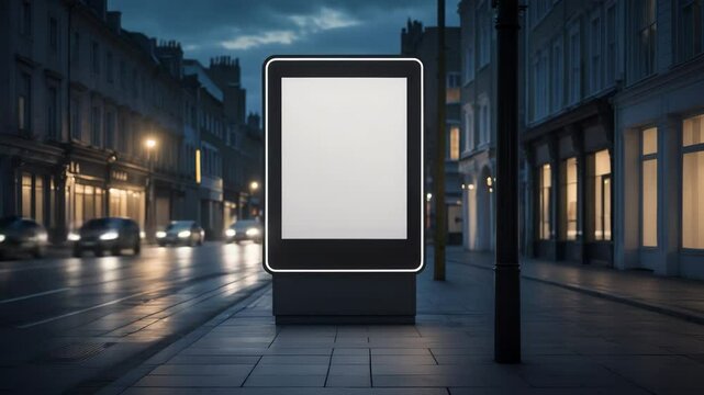 Mockup of a nighttime outdoor billboard poster. Empty advertising display with light trails.