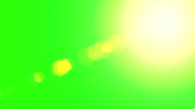 Realistic sunlight 2d smooth effect on green screen, lens flare yellow rays from angle, chroma key effect sun light filter camera dslr on green screen alpha adjustment layer 3d animated video