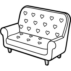Vector Line Art Sofa with Love Hearts