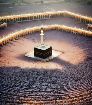Pilgrims in Al-Haram Mosque beckground