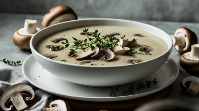 Close-up of mushroom cream soup.