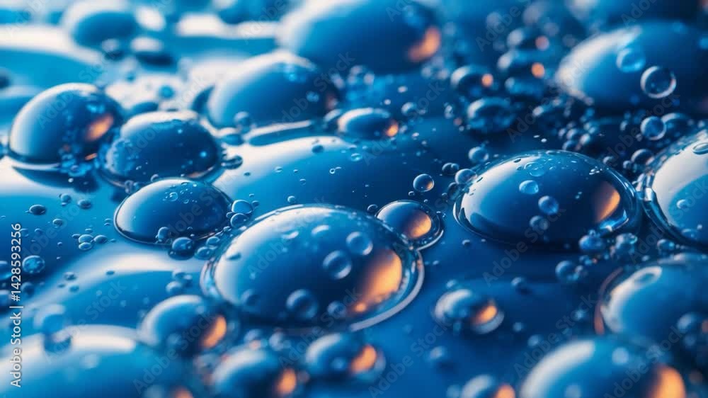 Poster macro shot of oil droplets on a backdrop. bubble surface. microscope texture of cells. abstract back