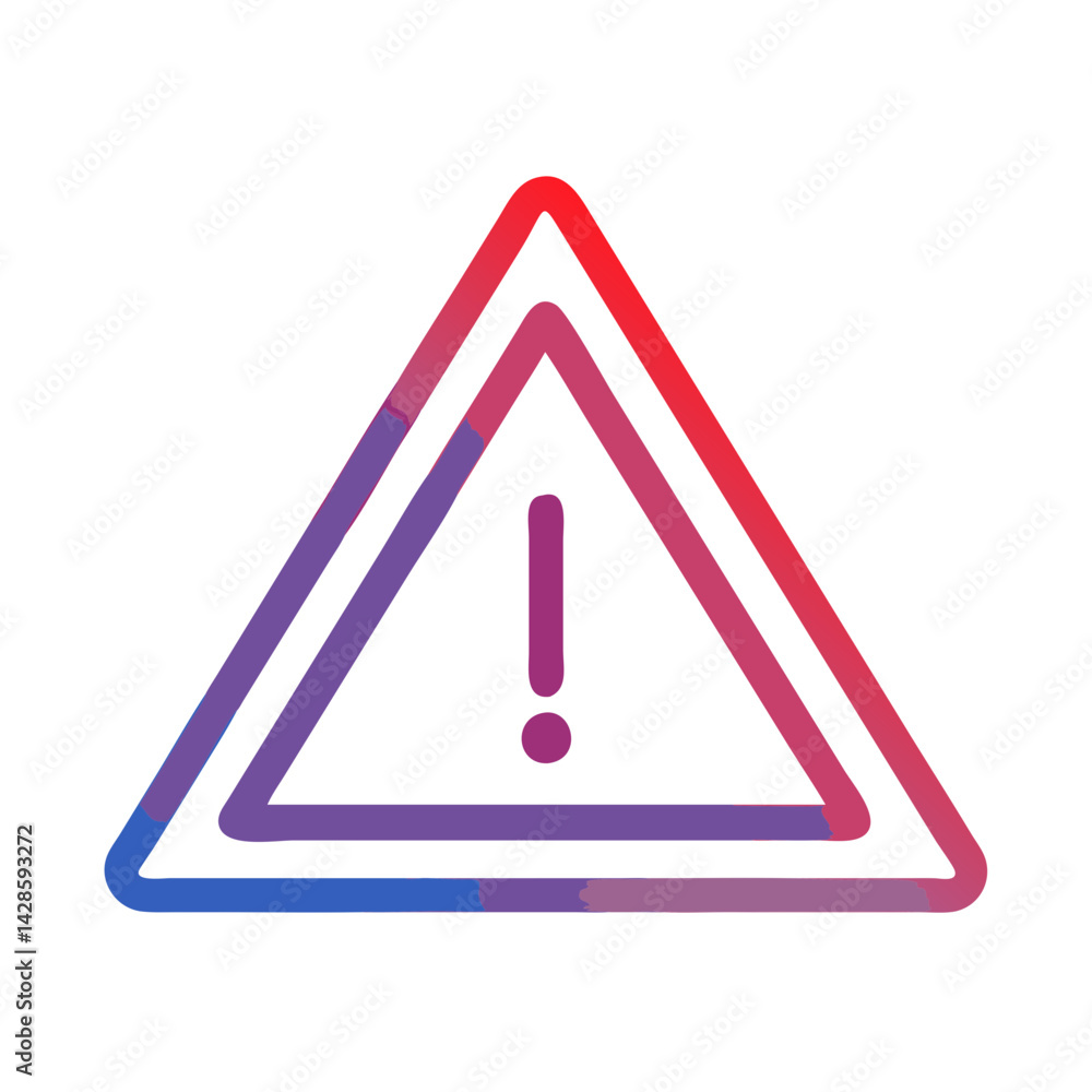 Poster stylish warning sign with exclamation mark in gradient red and blue triangle design