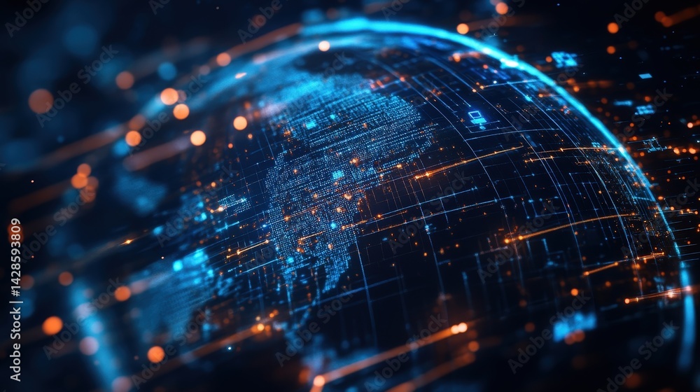 Poster a futuristic banking ecosystem with blockchain-powered transactions and instant global transfers