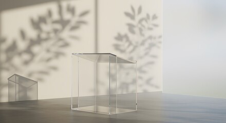 Acrylic Display Stands with Shadowy Leaf Design on a Cream Wall