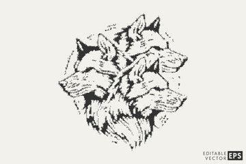Obraz premium Triple Wolf Pixel Heads