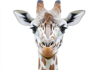 Obraz premium High-Quality Giraffe Portrait Isolated on White Background, Detailed Close-Up Wildlife Animal Photography