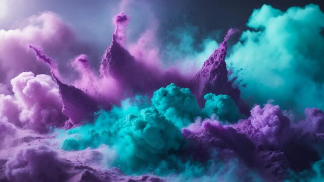 Colored powder launched into the air forms a massive cloud.