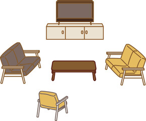 リビングの家具のイラストセット