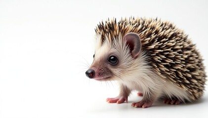Obraz premium Close-up of a hedgehog on a seamless white background, sharp, detail, cute