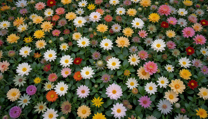 Aerial View of a Blooming Spring Garden Forming a Natural Color Mosaic
