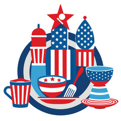American patriotic tableware set  vector isolated on white background